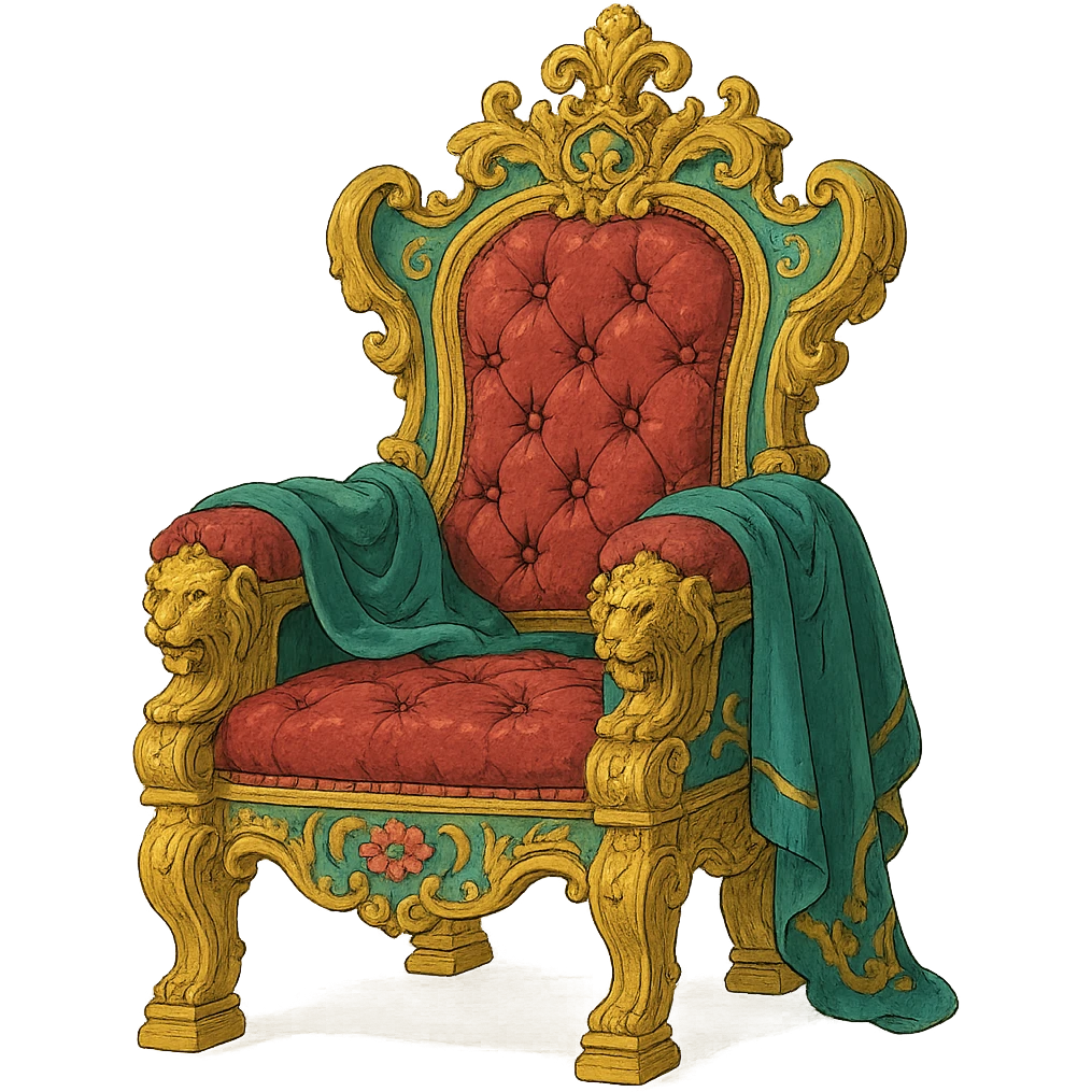 luxurious throne with extravagant decorations, ghibli style emoji