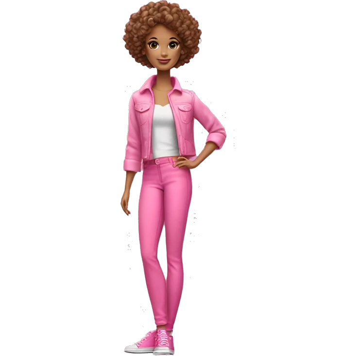 Curly Brown short hair barbie full body pink clouth emoji