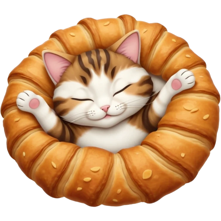dark brown tabby and white cat in croissant position upside down with eyes closed emoji