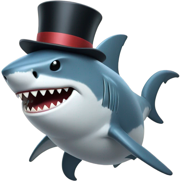 shark with finger guns and a top hat emoji
