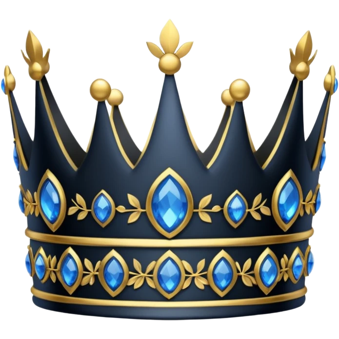 eine schwarze krone mit ein wenigen verzirten goldblätter und blauen edelsteine emoji