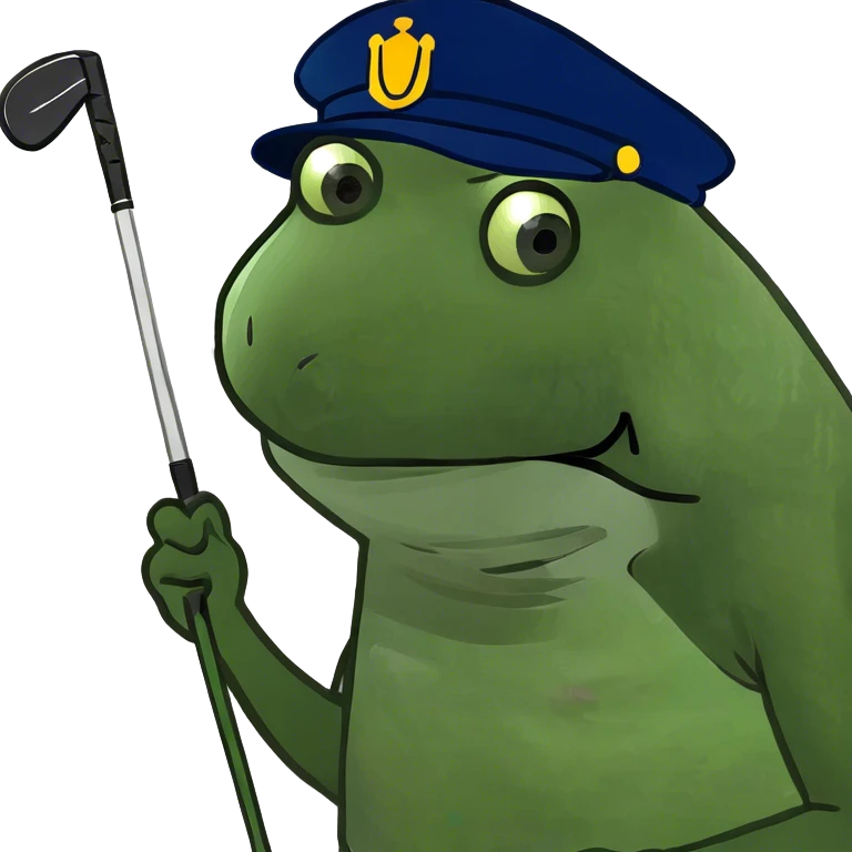 Bufo playing golf with a golf club and golfing hat emoji