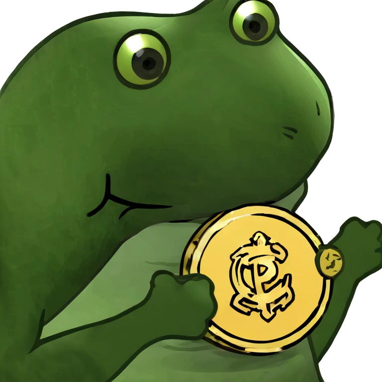 bufo frog (pepe) holding a gold coin emoji