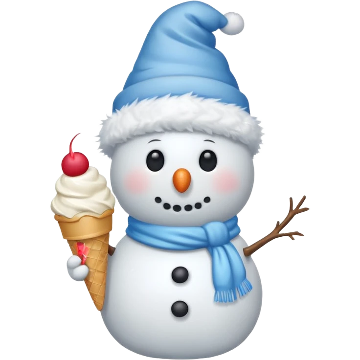 snowman wearing cap with ice cream  emoji