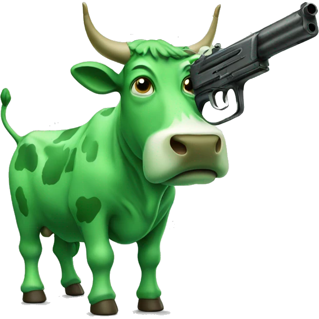 Green cow with a gun emoji
