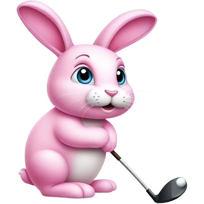 Cute pink Bunny playing golf  emoji
