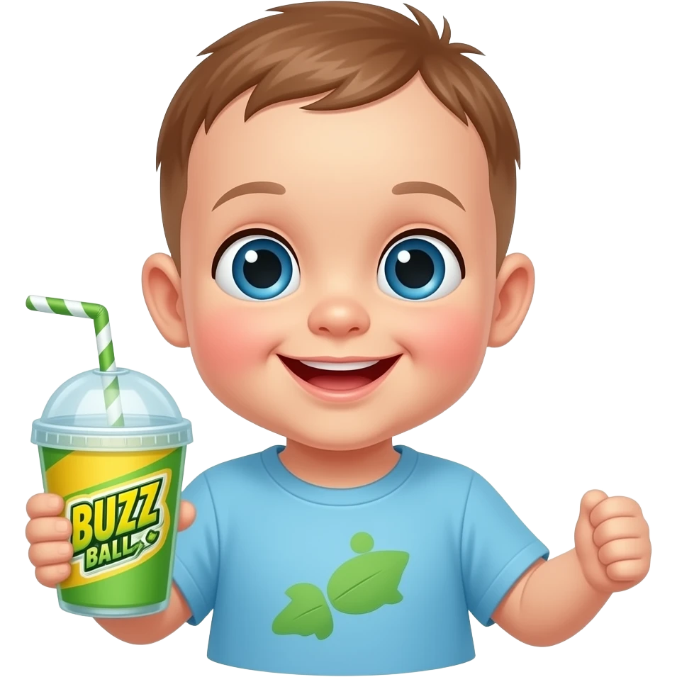 baby with a buzz ball drink emoji