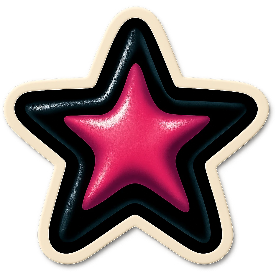 black and pink star, bold and playful, vintage sticker look emoji