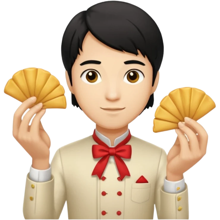 ligth black hair waiter with fortune cookies emoji