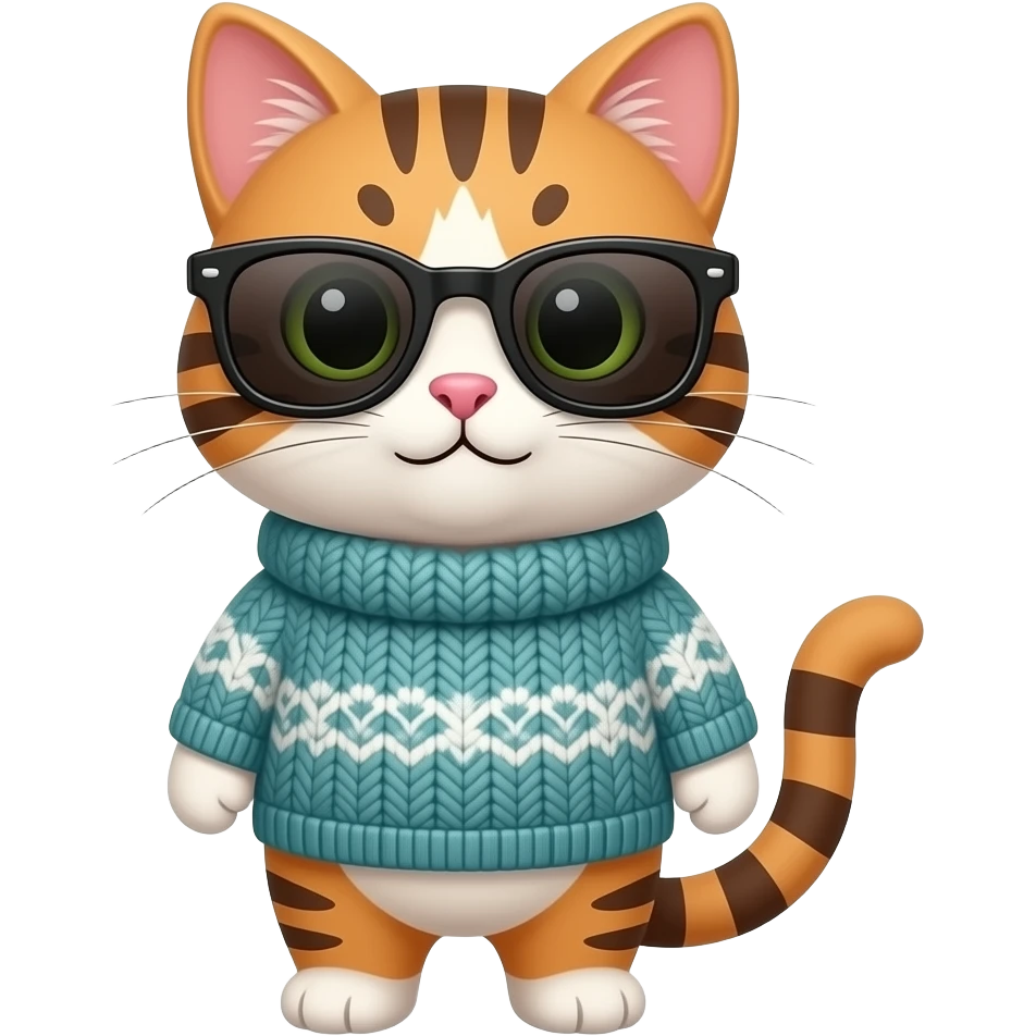 cute cat wearing sweater, sunglass, front facing emoji