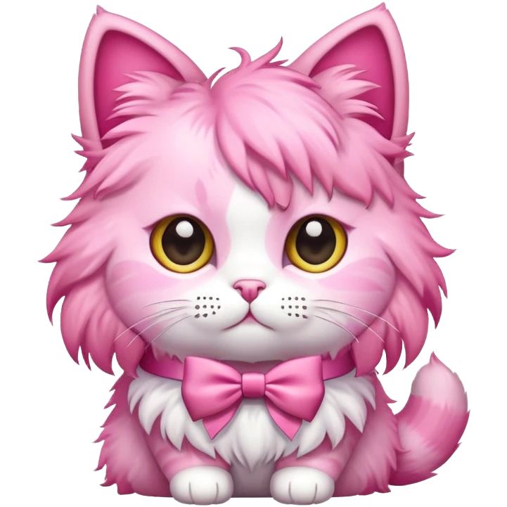 A pink cat with a cute bow emoji