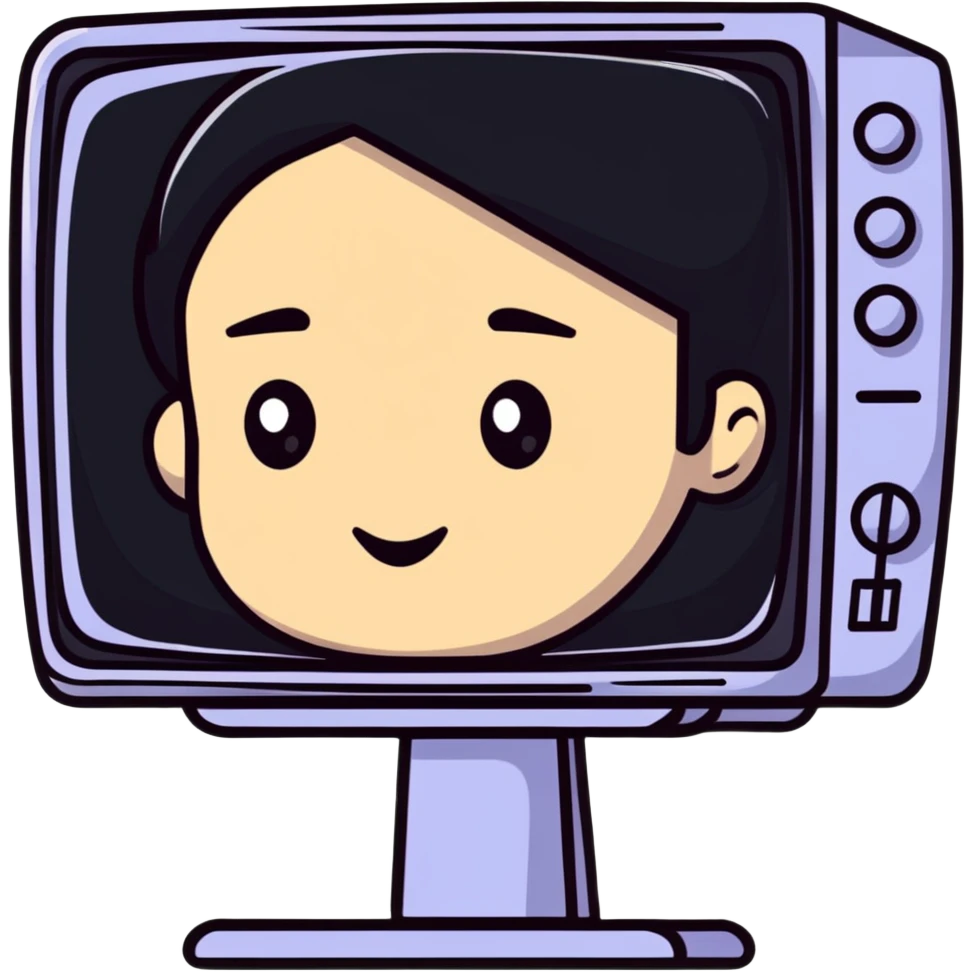 Thick feminine figure with TV screen head, digital face displayed on screen emoji