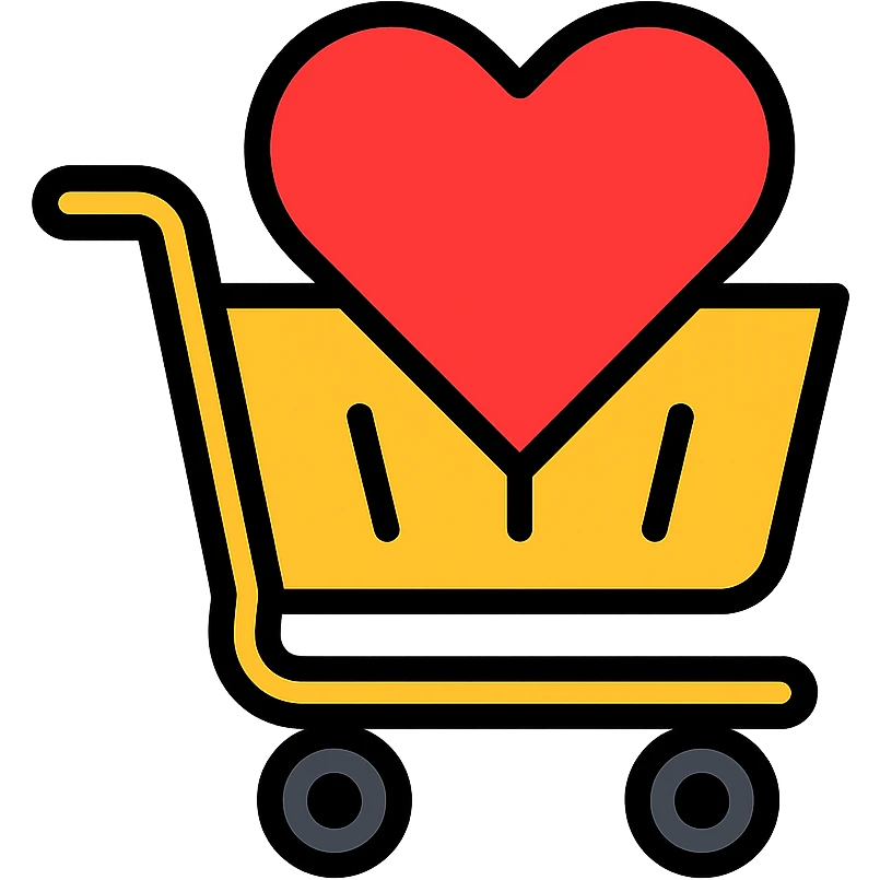 shopping cart filled with a big red heart emoji