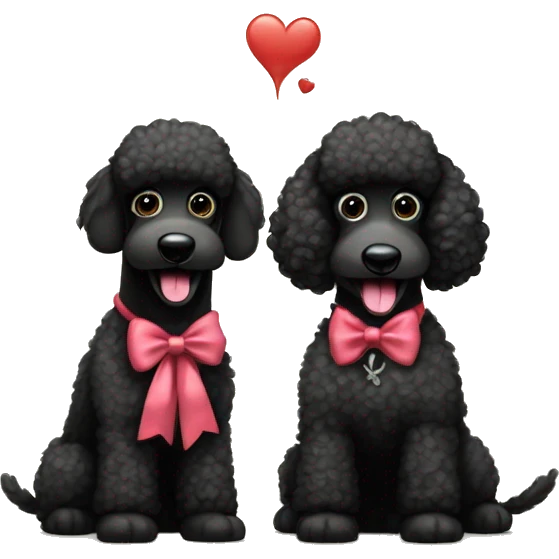 Two BLACK poodles wearing bows with a big smile. Also with a bandanna around its neck. Both Dogs needs to be all black emoji