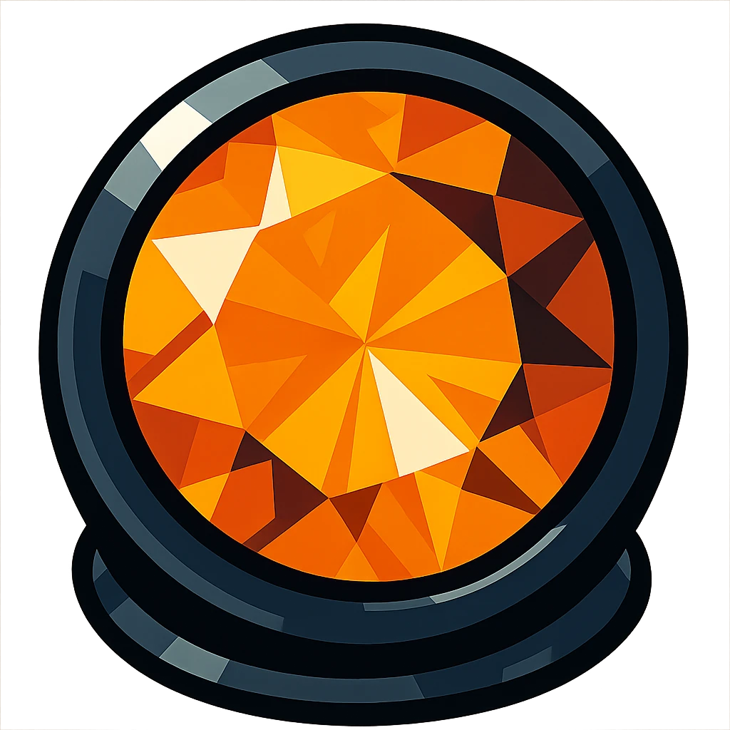 extreme up close amber round cut holographic gem with black metal accent emoji