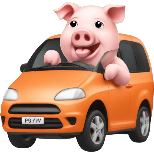 Pig driving orange mpv car emoji