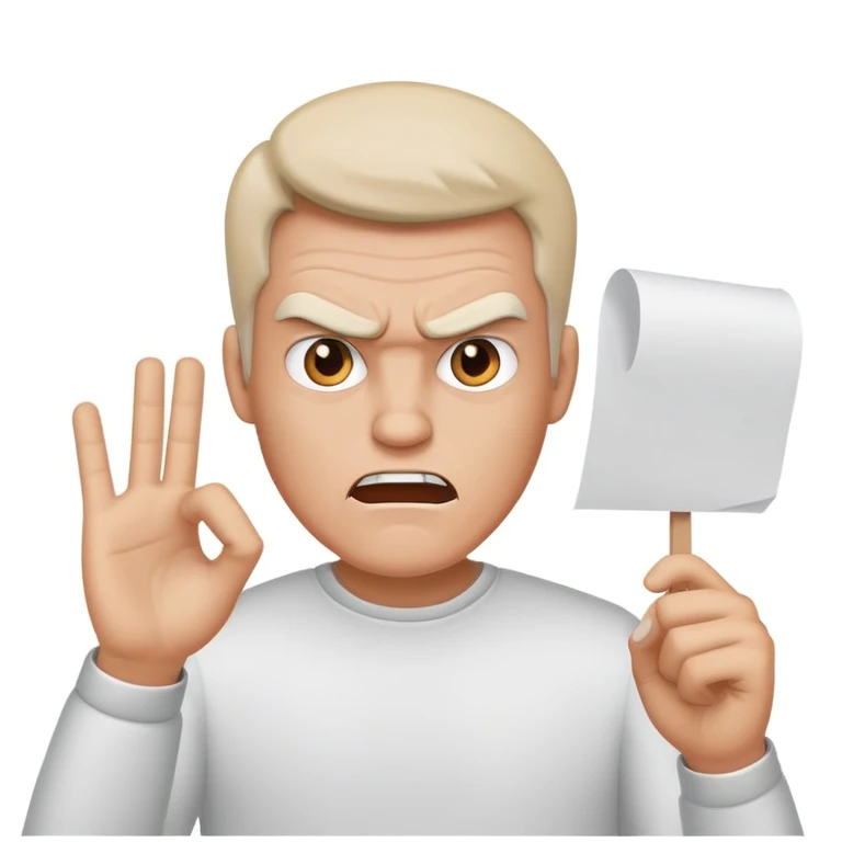 Angry man waving with white paper in the air emoji