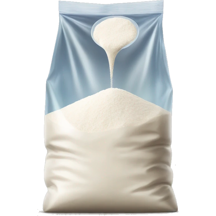 bag of white flour in a clear bag being poured out emoji