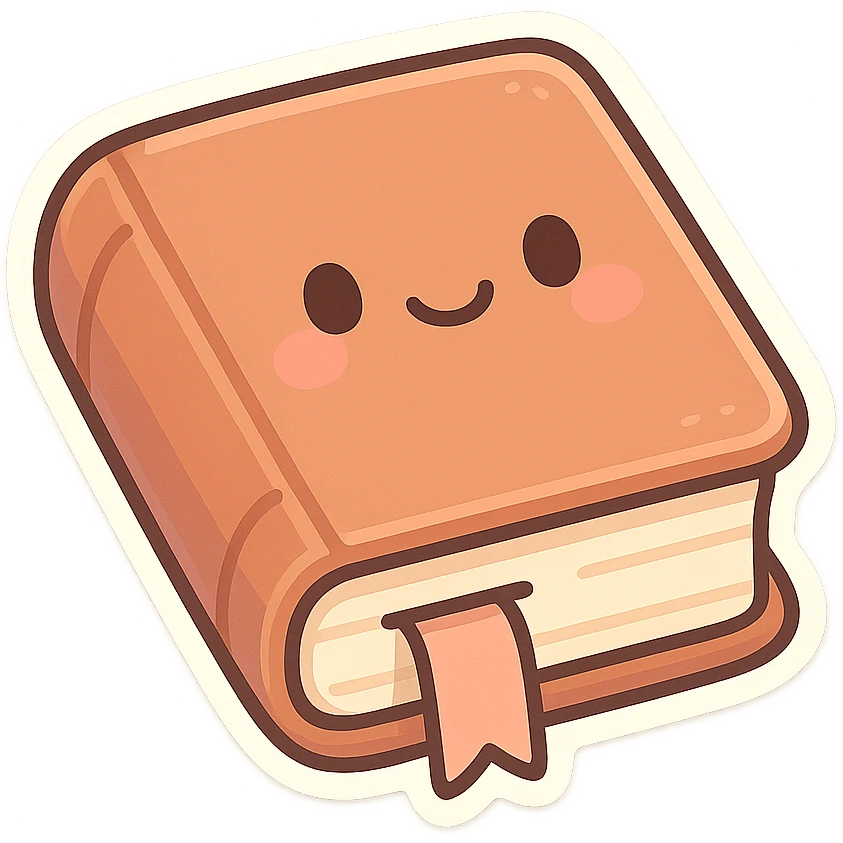 cozy book, pastel colors, smiling face, bookmark, chibi style emoji