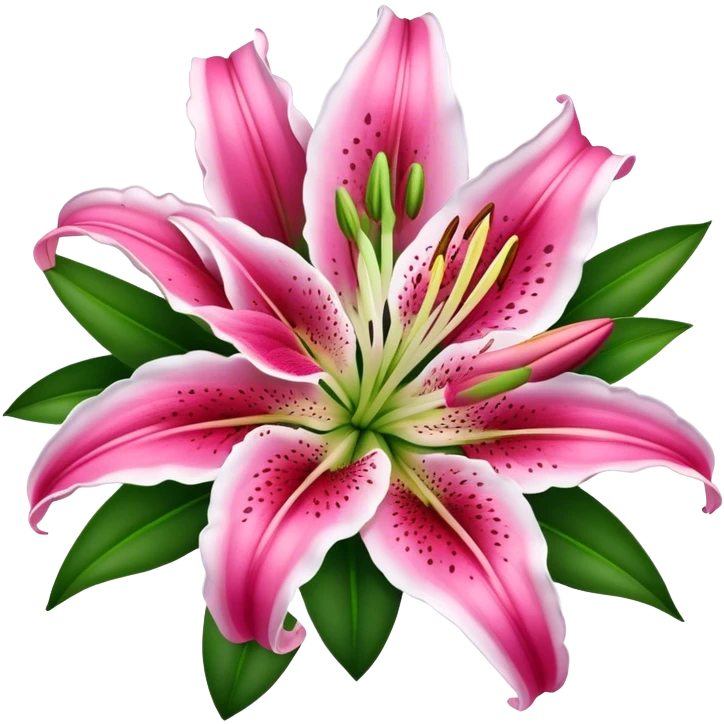 bouquet Deep Pink Oriental Lily with White Edge, luxuriant, leaf, bud emoji