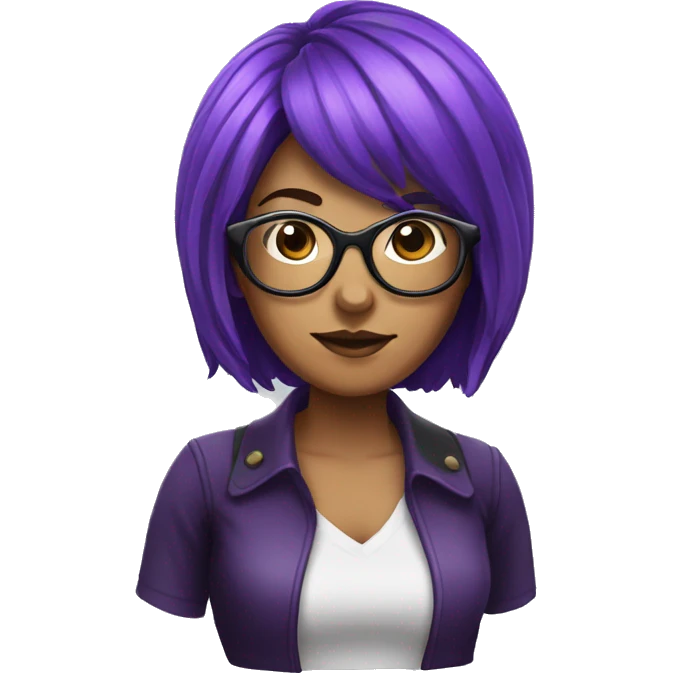 Purple/Black Hair Female With Ram Horns and Glasses. emoji