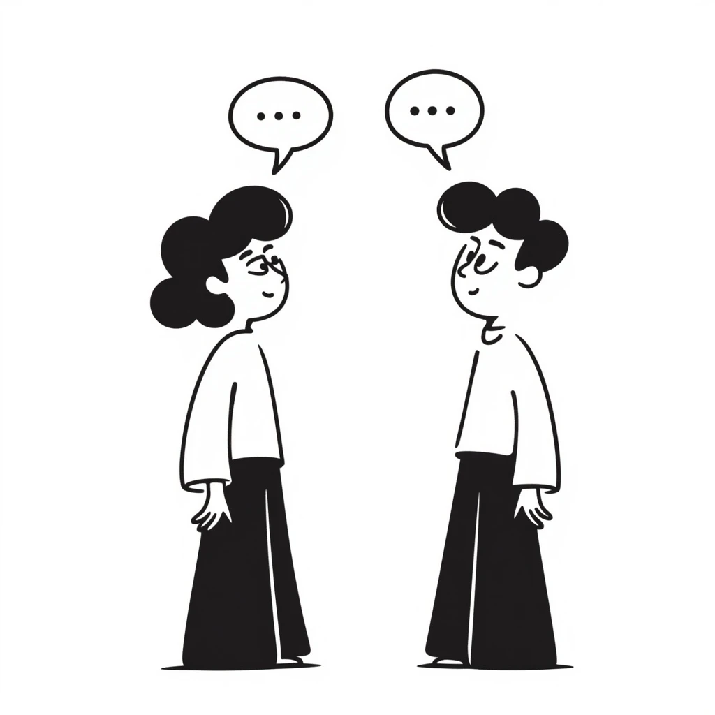 two people talking with dialog balloons, hand drawn doodle style emoji