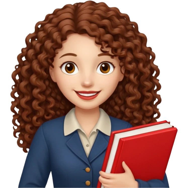 Long Hair Women with red Book, Brown curly hair, happy

 emoji