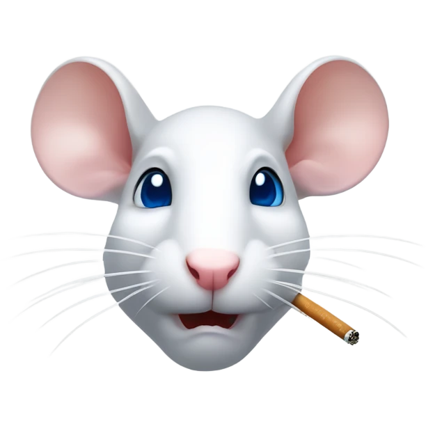 white rat with blue and red eyes, cigarette in mouth emoji