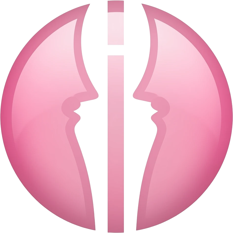A stylized Ikari symbol (two mirrored curved shapes facing inward with a vertical line in the center), clean symmetrical design, soft pink color, minimal and bold emoji
