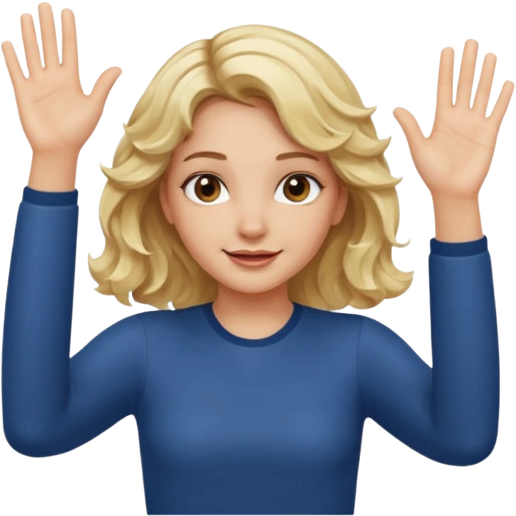 Not guilty hands up palms facing forward smirk girl wavy blonde hair  emoji