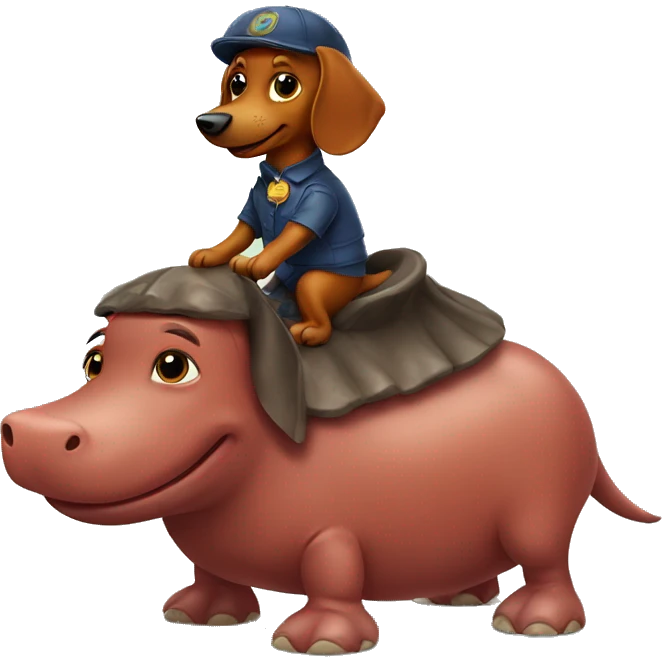 Red dachshund riding hippo emoji