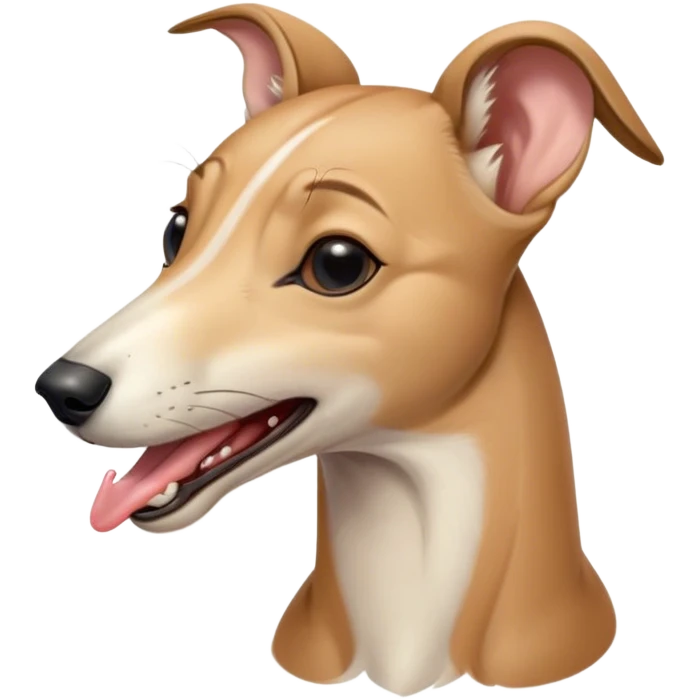 Cinematic Cute Yawning Fawn Greyhound Portrait Emoji, Head tilted slightly with a dramatic, wide-open yawn, showcasing a smooth fawn Fur with a refined finish, floppy ears slightly drooping, round eyes barely open in drowsy contentment, Simplified yet irresistibly adorable features, highly detailed, glowing with a soft, cozy glow, high shine, relaxed yet expressive, stylized with a touch of whimsy, bright and endearing, soft glowing outline, capturing the essence of a sleepy yet affectionate companion, so drowsy it feels like it could stretch out of the screen and curl up for a nap! emoji