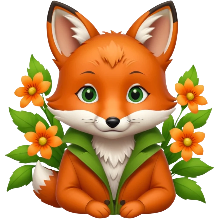 Green eyed baby fox with flowers emoji