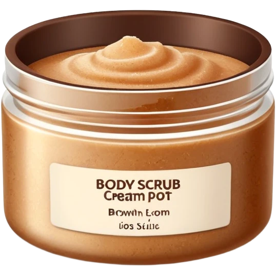 Body scrub cream pot with label brown emoji