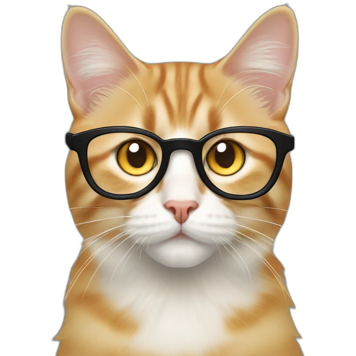 white male with blue eyes and transparent round glasses with Ginger siberian cat with yellow eyes emoji