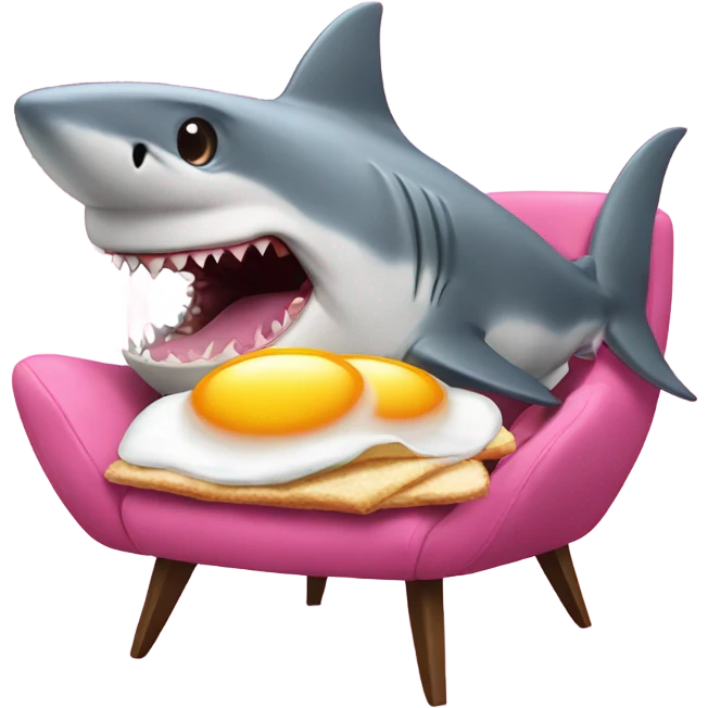 shark eating fried eggs while sitting on a pink chair emoji