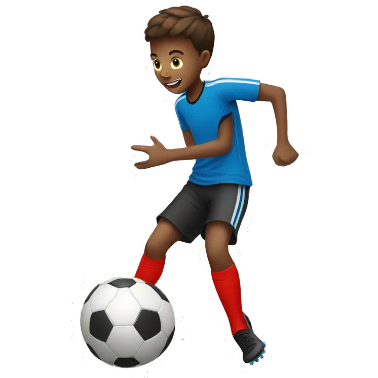 A BOY PLAYING SOCCER wearing red  emoji
