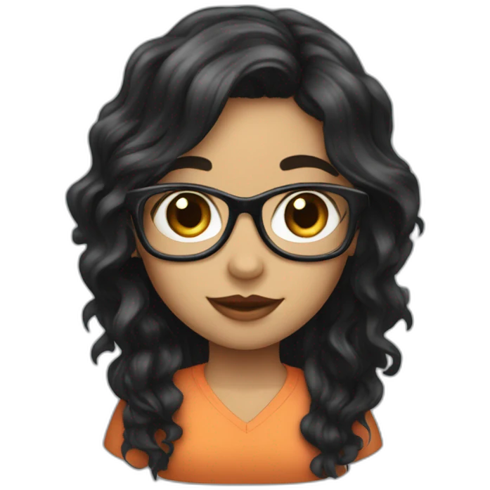 girl programmer with black wavy hair and big eyes emoji