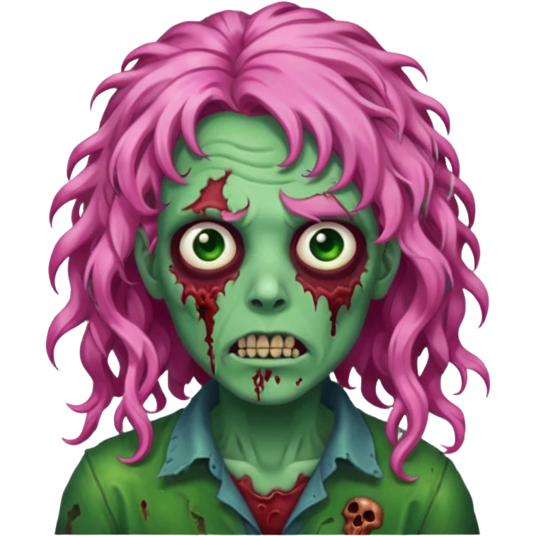 zoombie curly long pink hair, green skin emoji