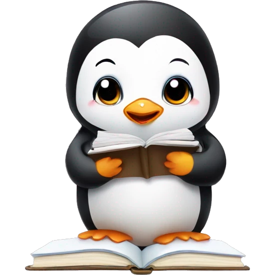Baby cute penguin doing homework emoji