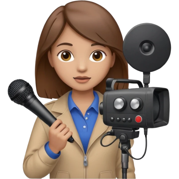 Brown-haired girl posing with video equipment emoji