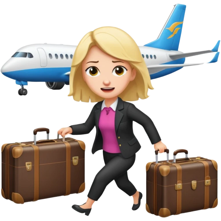떠난 비행기와 많은 캐리어 때문에 우는 여자 emoji