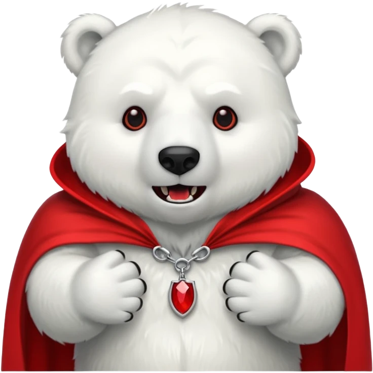 Vampire animal, polar bear in red collar cloak, fangs emoji