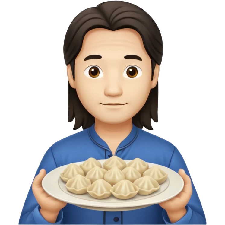 holding dumpling plate man long hair emoji