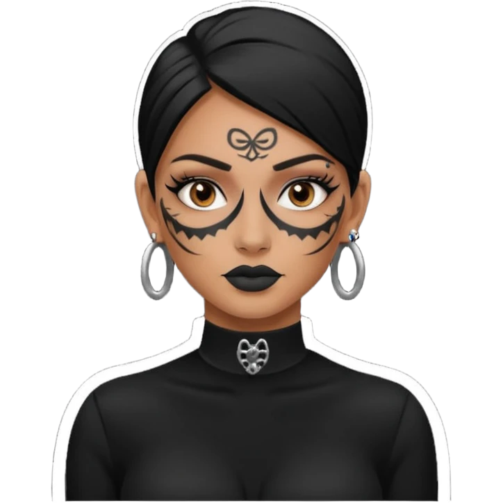 white shaman woman black clothes black accesories face tattoos emoji