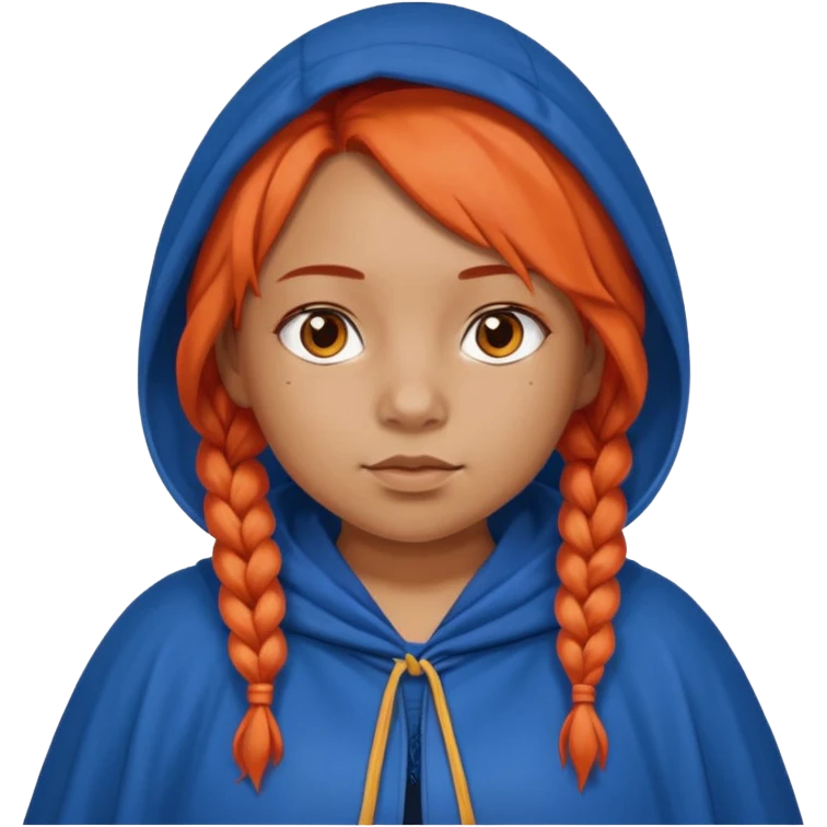 red orange braids hair girl, tan skin, fat, wear blue cloak emoji