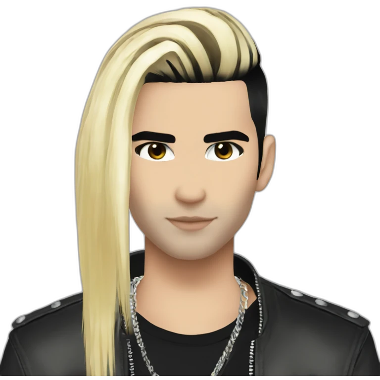 Bill Kaulitz black hair down with blonde highlights emo emoji