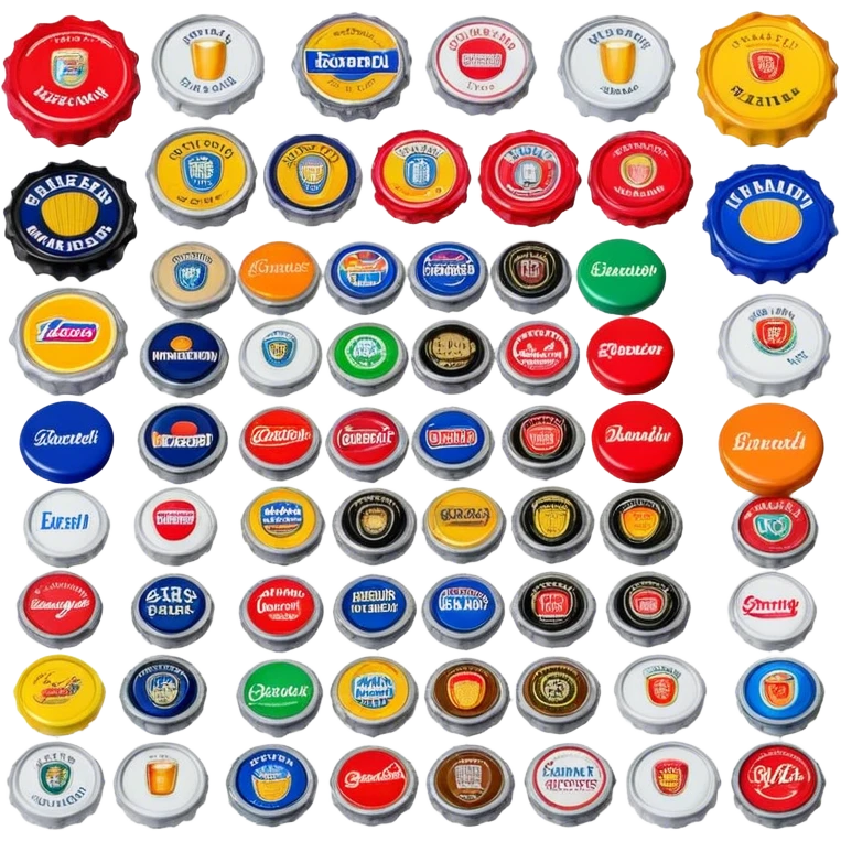 Icon for Beer Cap Collecting: a collection of colorful beer caps from different brands, arranged neatly on a table or in a display case. The icon should reflect the variety and charm of beer cap collecting. Transparent background. emoji
