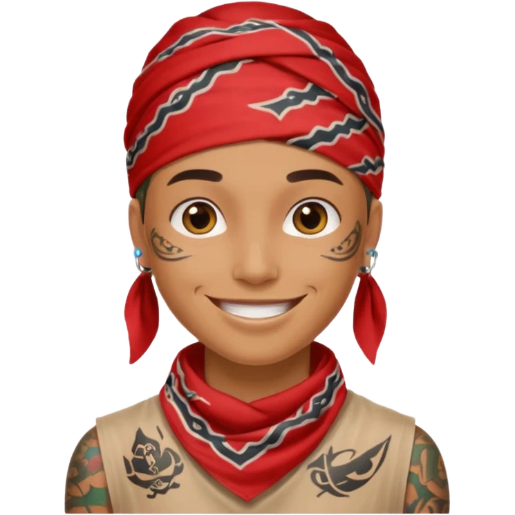 a human with bandana and tattoo emoji