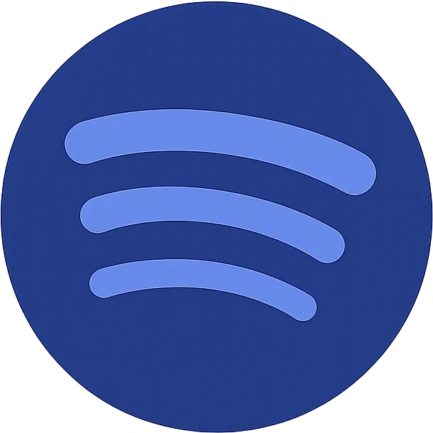 Spotify logo, very simple flat color clip art style, minimal, using three blue shades from the palette, no text emoji